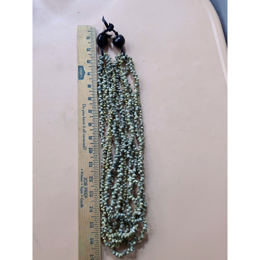 Multi‎ Strand 6 Mini Mongo Shell Necklace Black Seed Bead Accent Olive Green - Picture 9 of 9